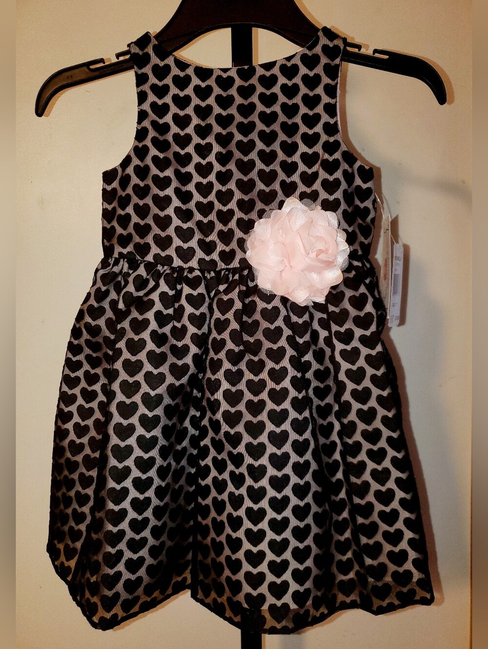 Marmellata Pastourelle Black Heart Print Toddler Dress with Pink Flower NWT 2T